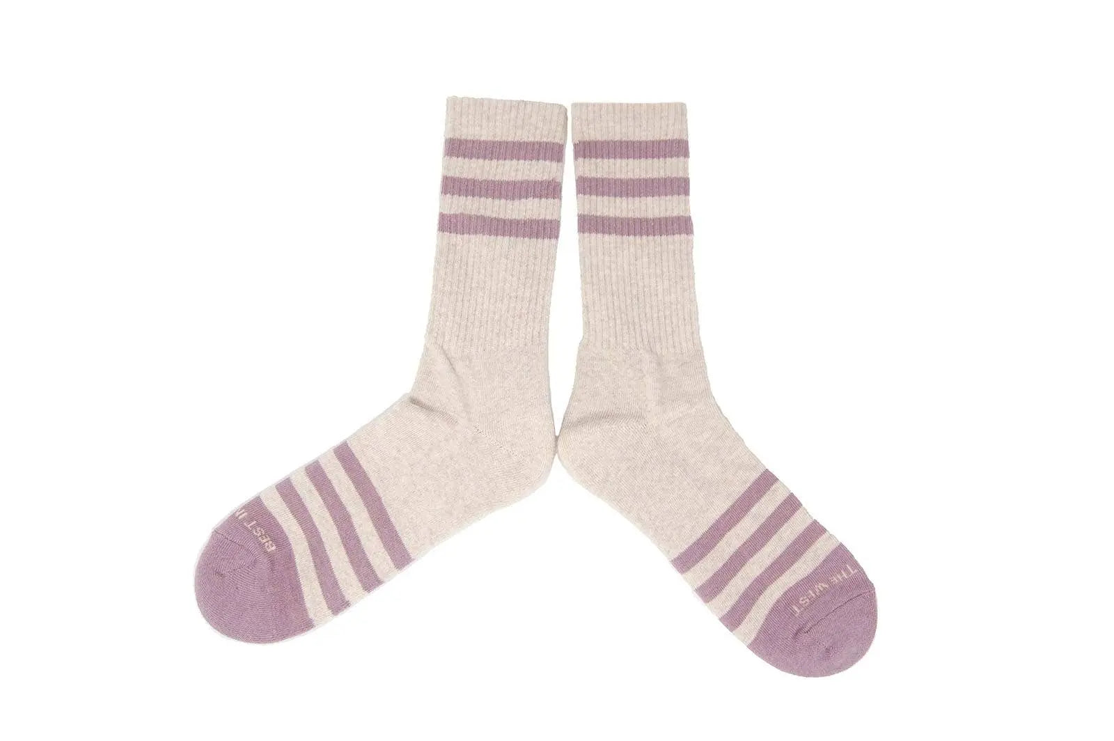 HEATHER STRIPES Socks - Cream/Dusty Rose The Ampal Creative