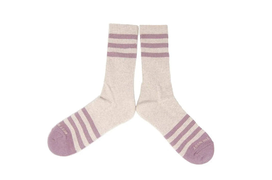 HEATHER STRIPES Socks - Cream/Dusty Rose The Ampal Creative