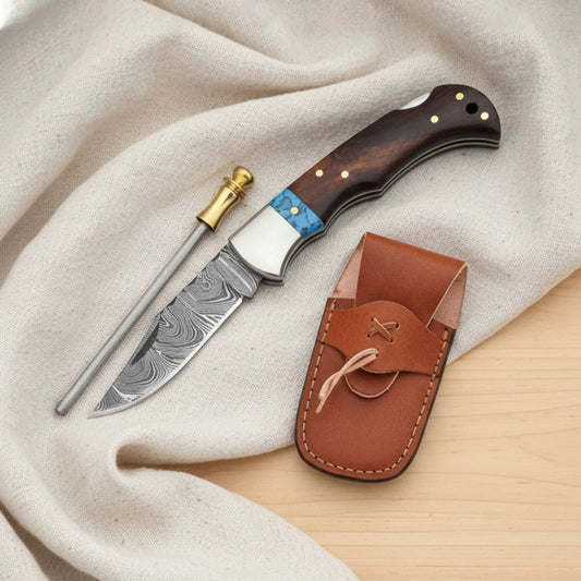6.5' Handmade damascus folding knife, Pocket Knife FH KNIVES