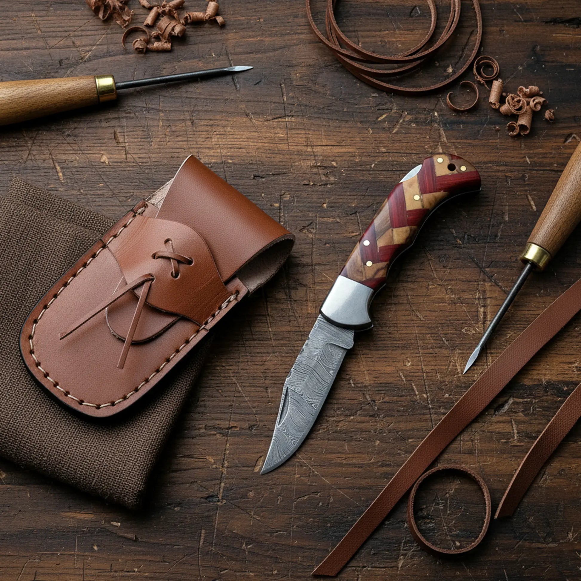 6.5' Artistic handle damascus folding knife, Pocket Knife FH KNIVES
