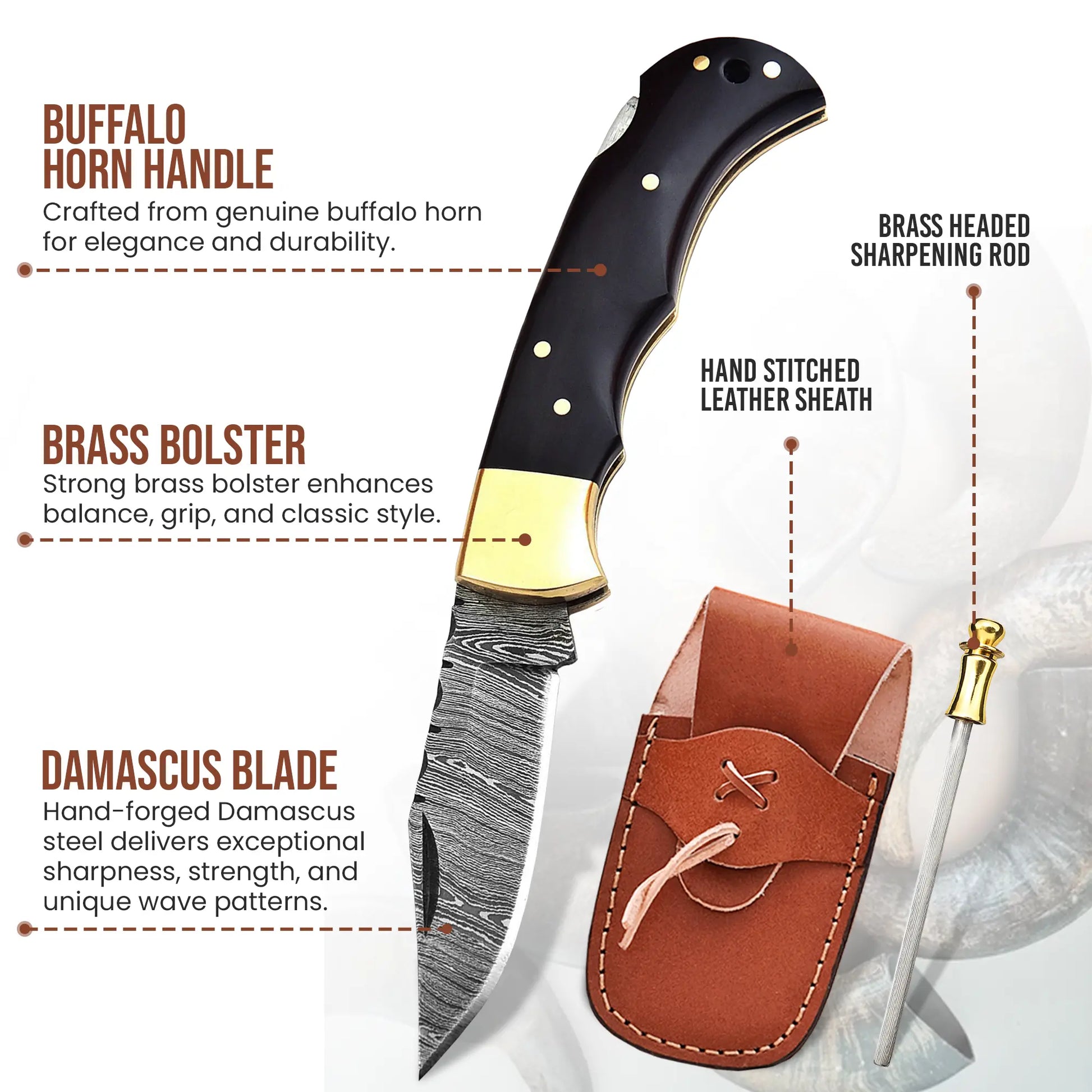 6.5' Handmade damascus folding knife, Pocket Knife FH KNIVES