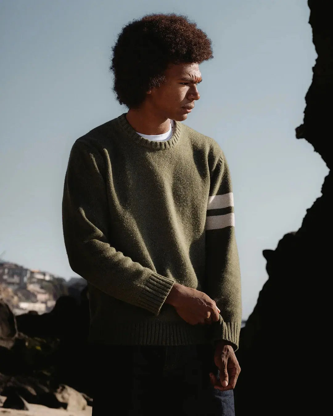 Comp Stripe Sweater - Dark Olive / Bone Birdwell