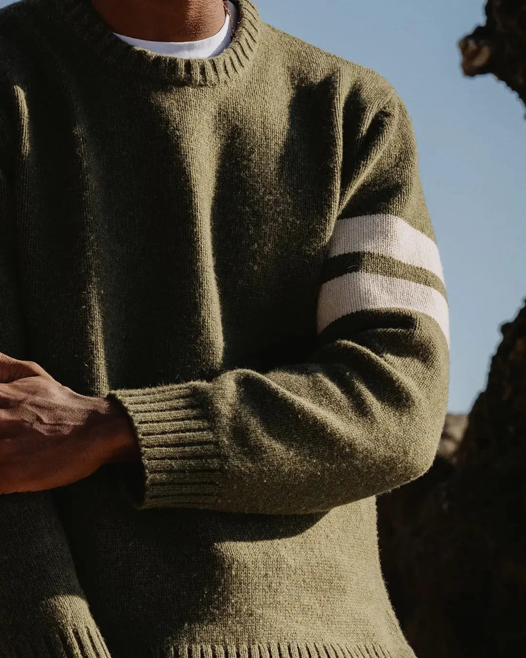 Comp Stripe Sweater - Dark Olive / Bone Birdwell