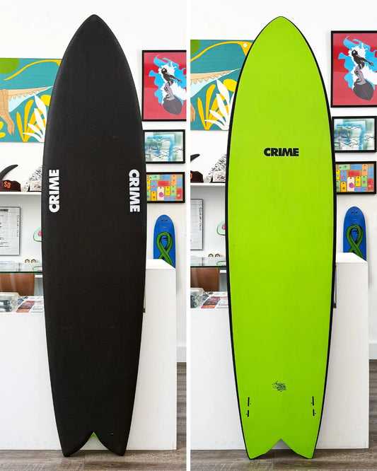 7'10" CRIME Long Fish - Black / Green - Dead Stock Surf Crime